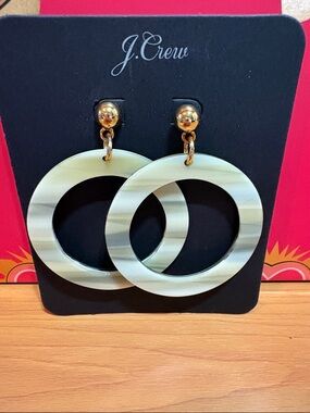 J. Crew Olive Green Marbled Hoop Earrings with Gold Studs